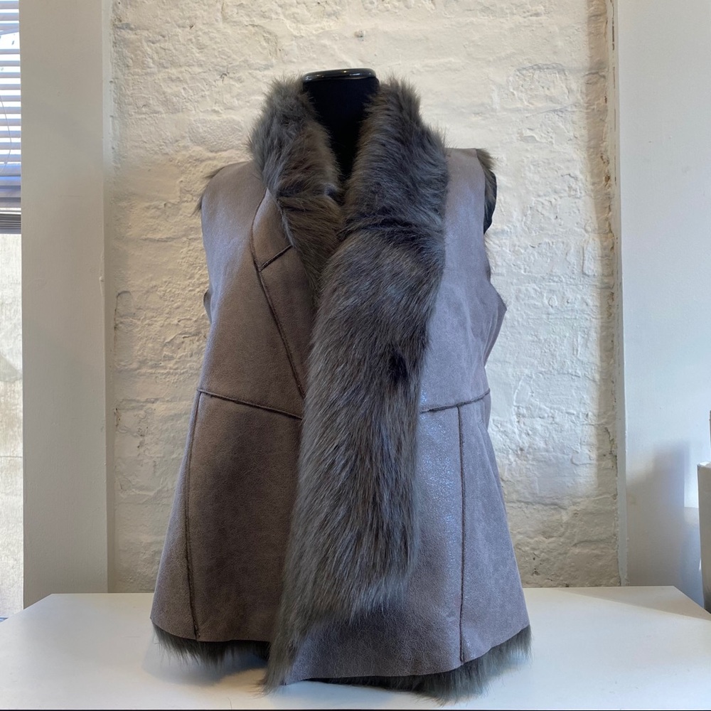 SABINE Gray Faux Fur Vest